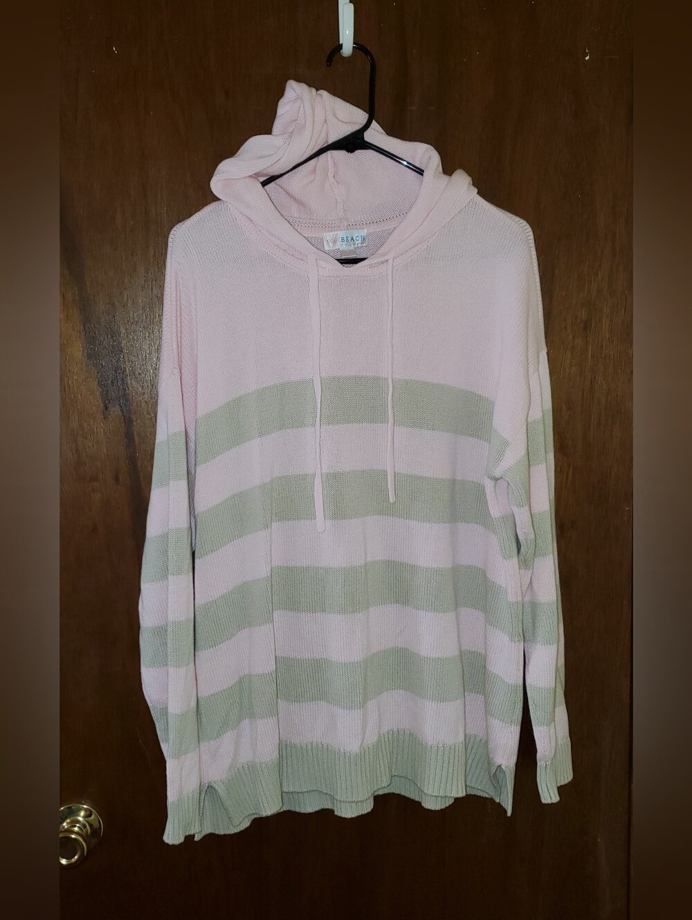 Belle Kim Gravel Pink Striped Hoodie Sweater Sz Large
